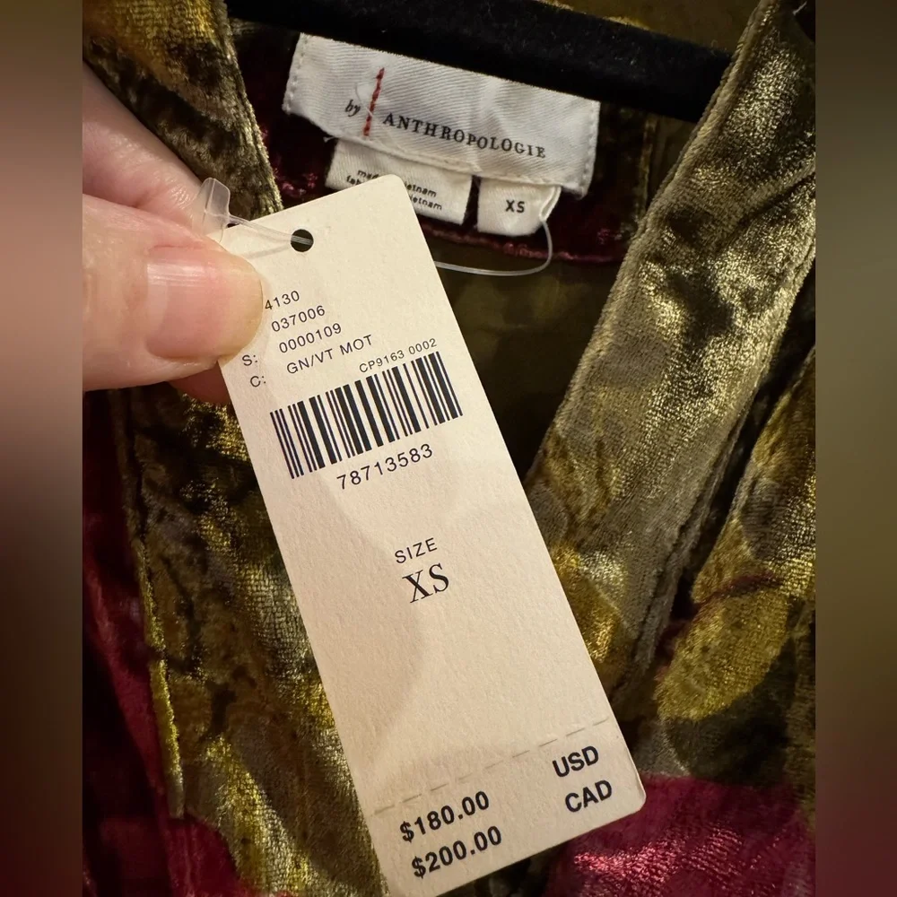 Anthropologie Velvet Maxi Dress in Pink and Green - Picture 2 of 7